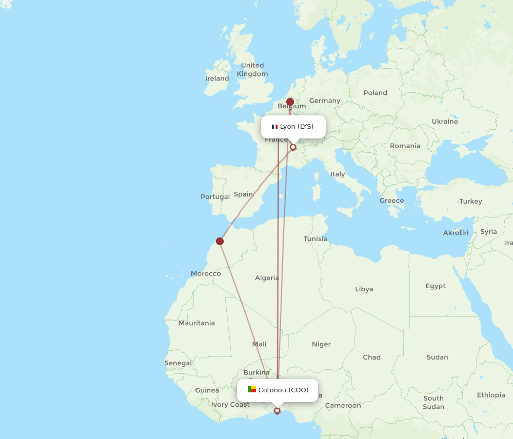 LYS-COO flight routes