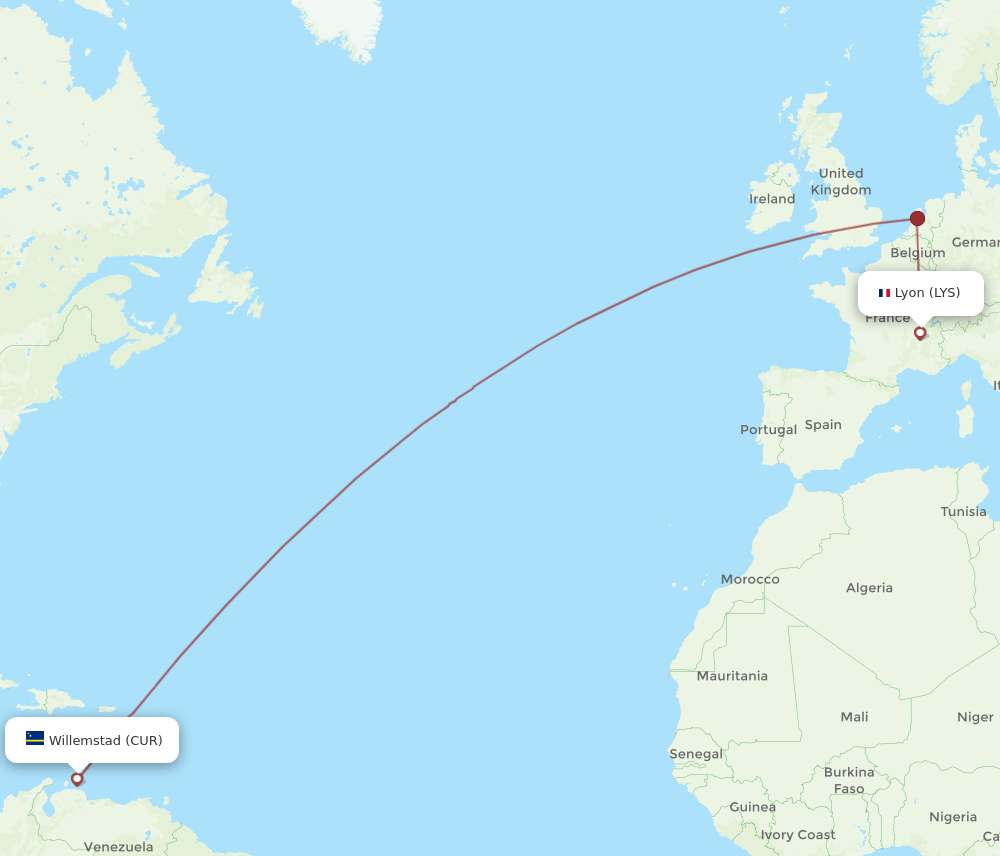 LYS-CUR flight routes