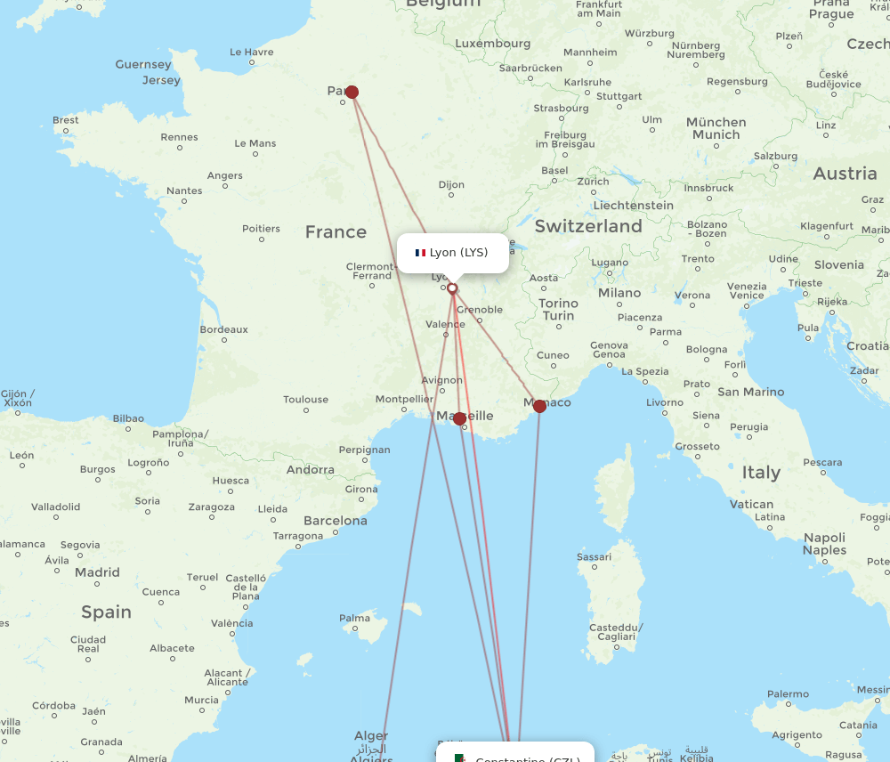 LYS-CZL flight routes