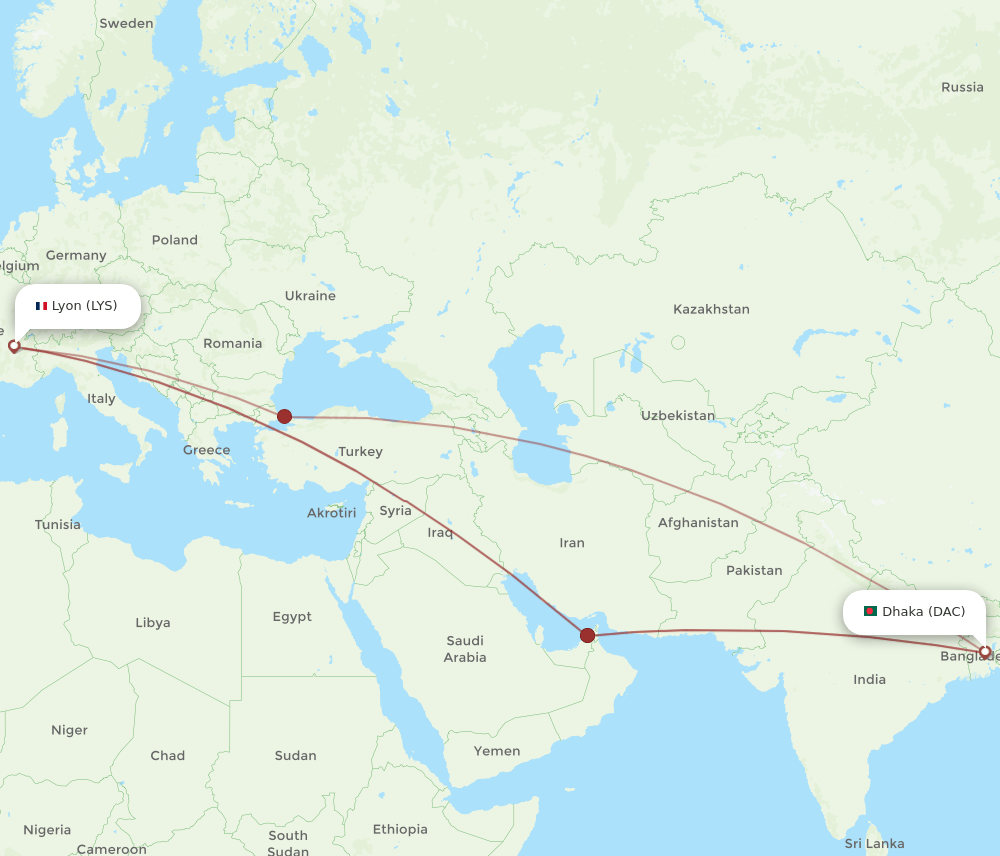 LYS-DAC flight routes