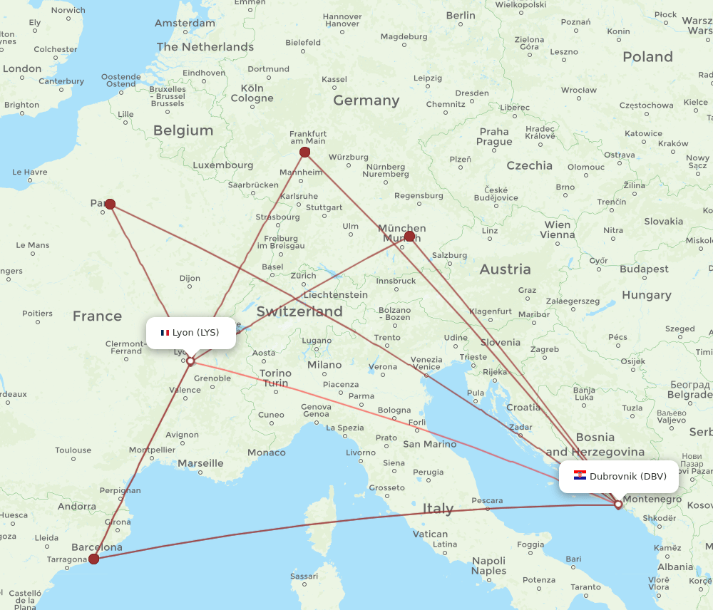 LYS-DBV flight routes