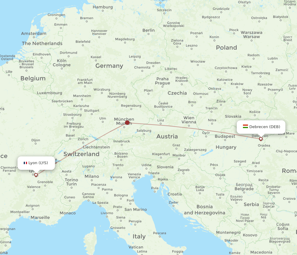 LYS-DEB flight routes