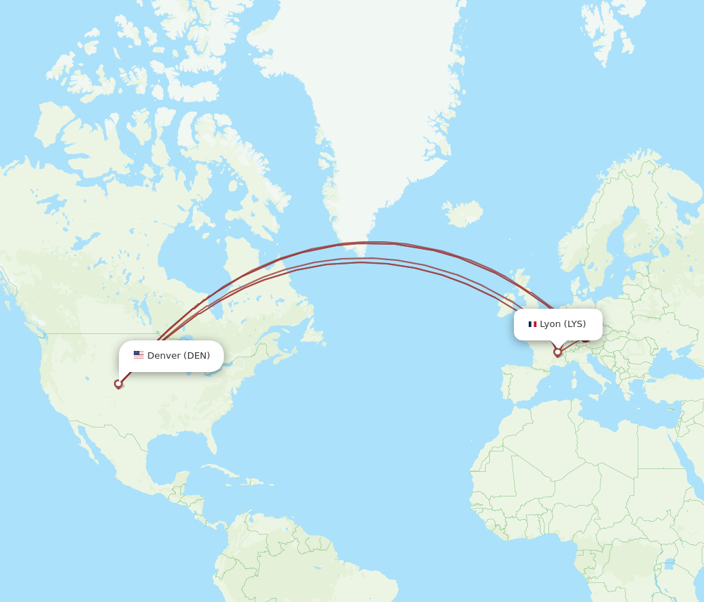 LYS to DEN flights and routes map