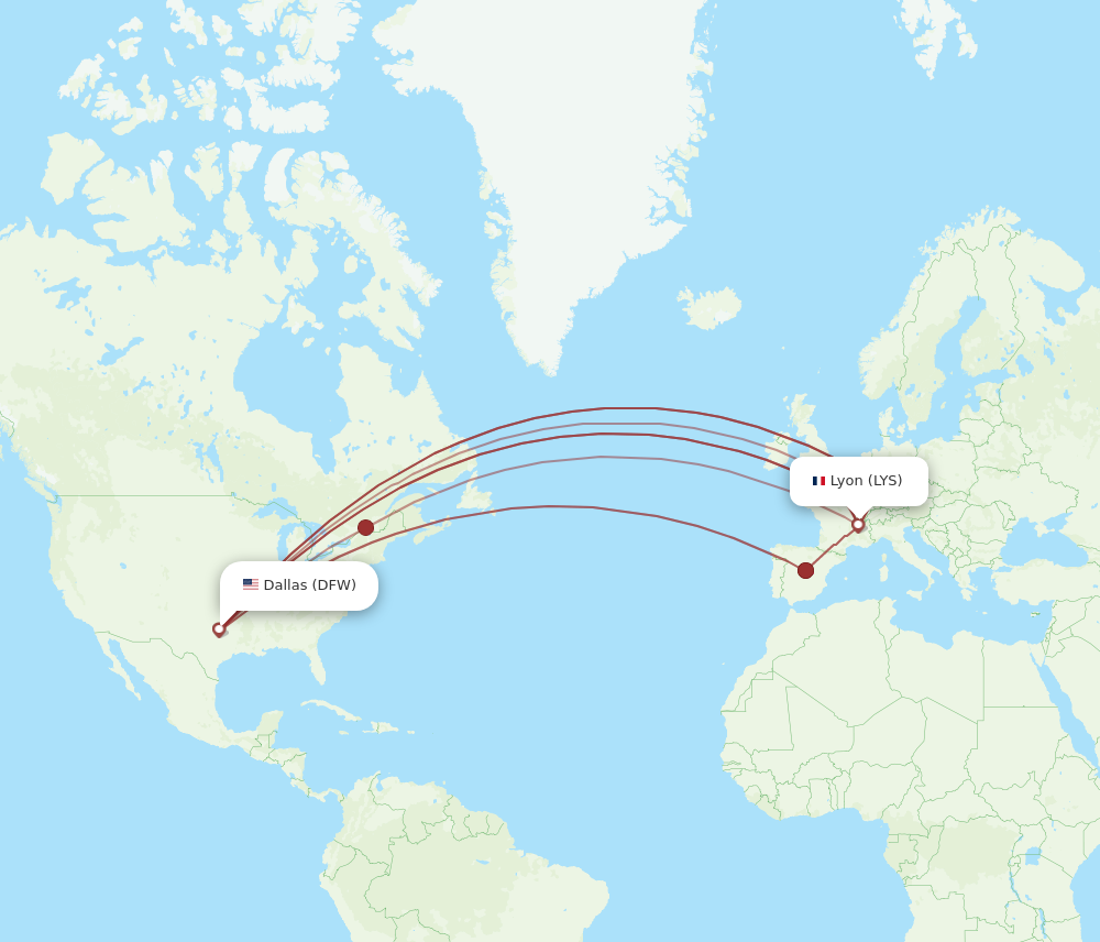 LYS to DFW flights and routes map