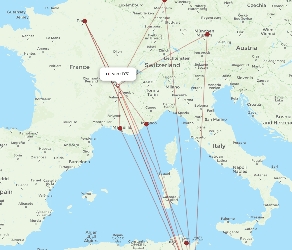 LYS-DJE flight routes