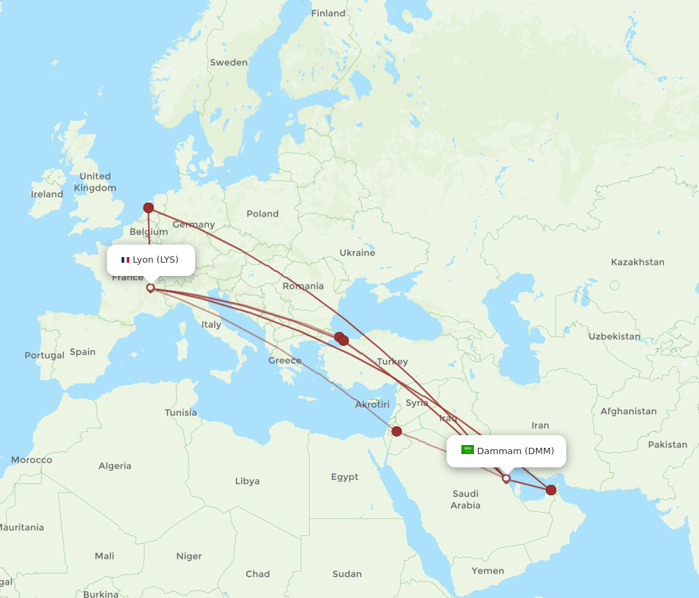 LYS-DMM flight routes