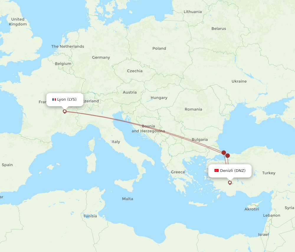 LYS-DNZ flight routes