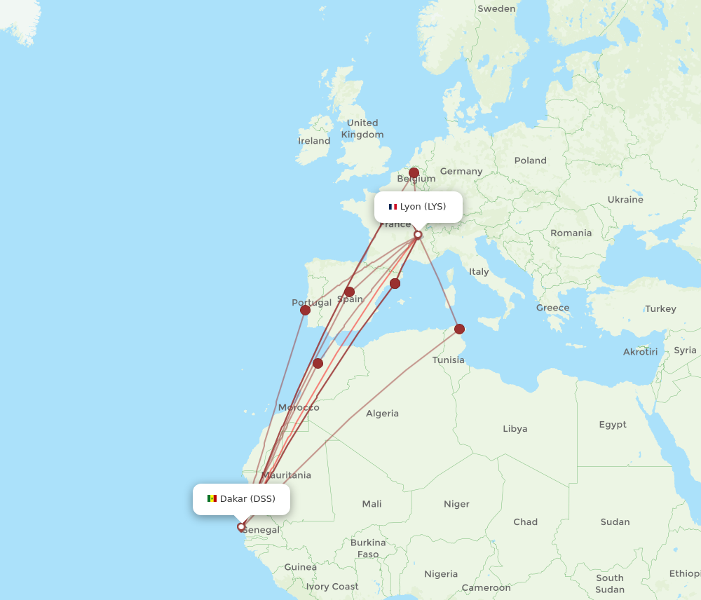 LYS to DSS flights and routes map
