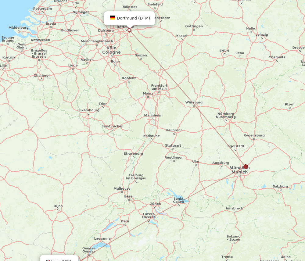 LYS to DTM flights and routes map