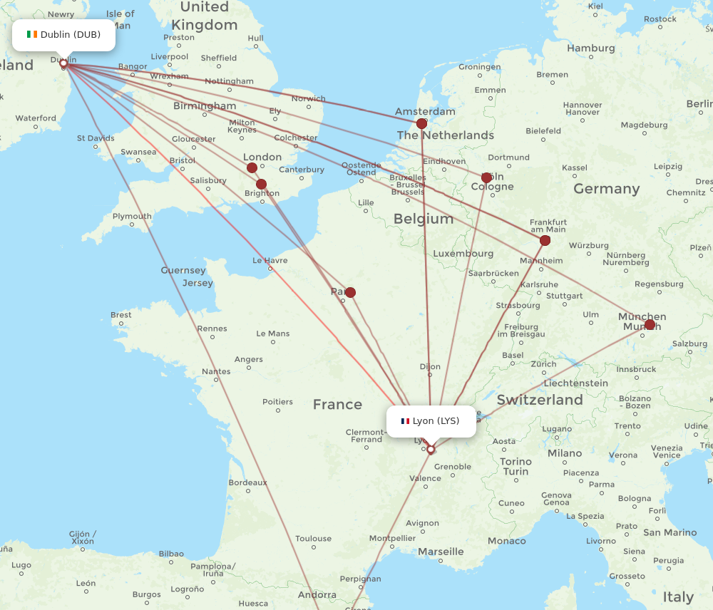 LYS to DUB flights and routes map