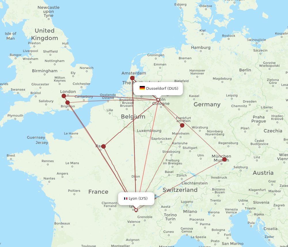 LYS to DUS flights and routes map