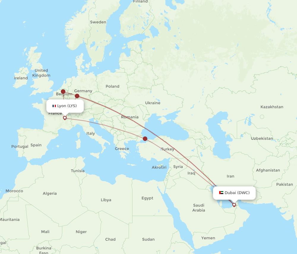 LYS to DWC flights and routes map