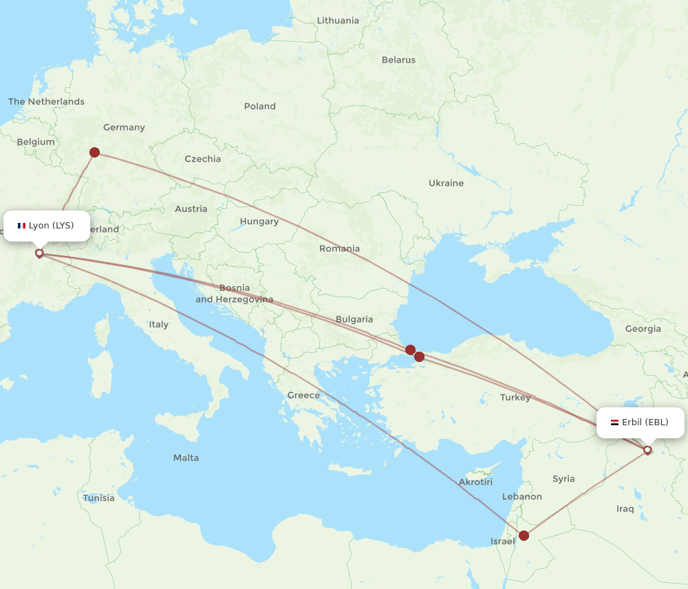 LYS-EBL flight routes