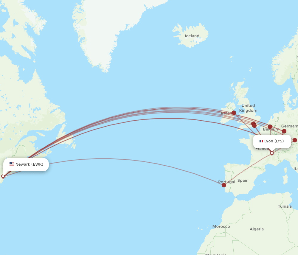 LYS-EWR flight routes