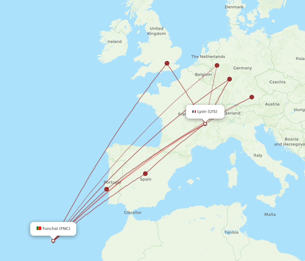 LYS-FNC flight routes