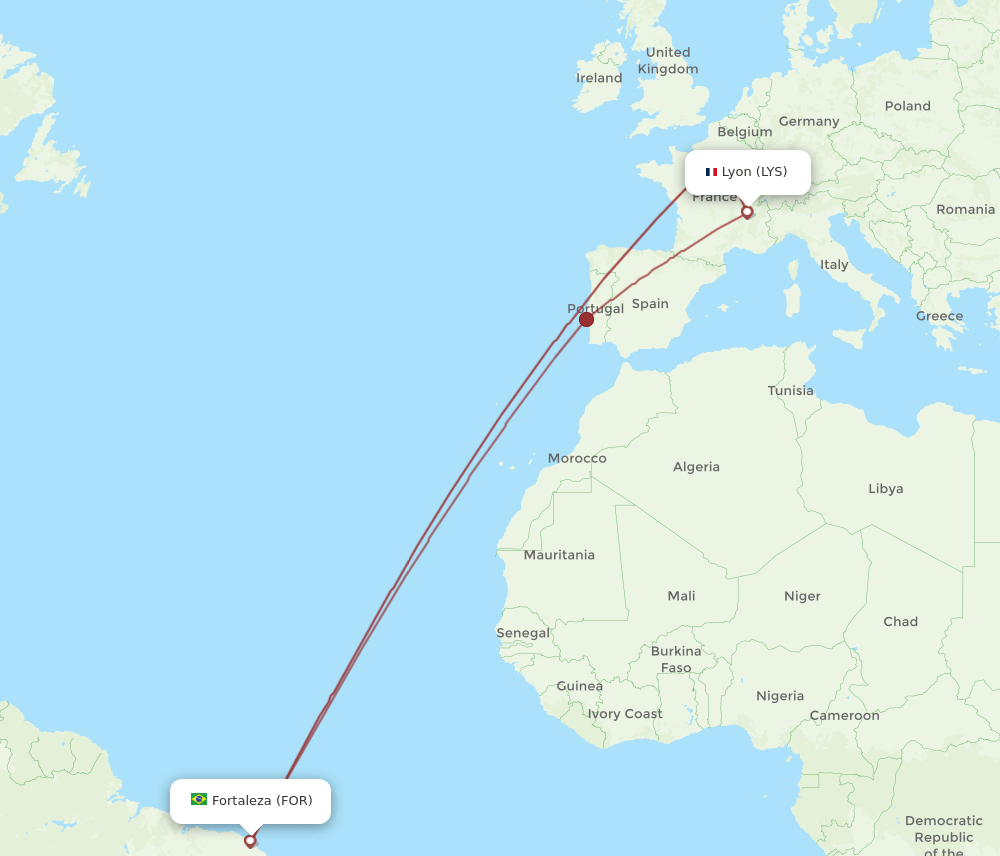 LYS-FOR flight routes