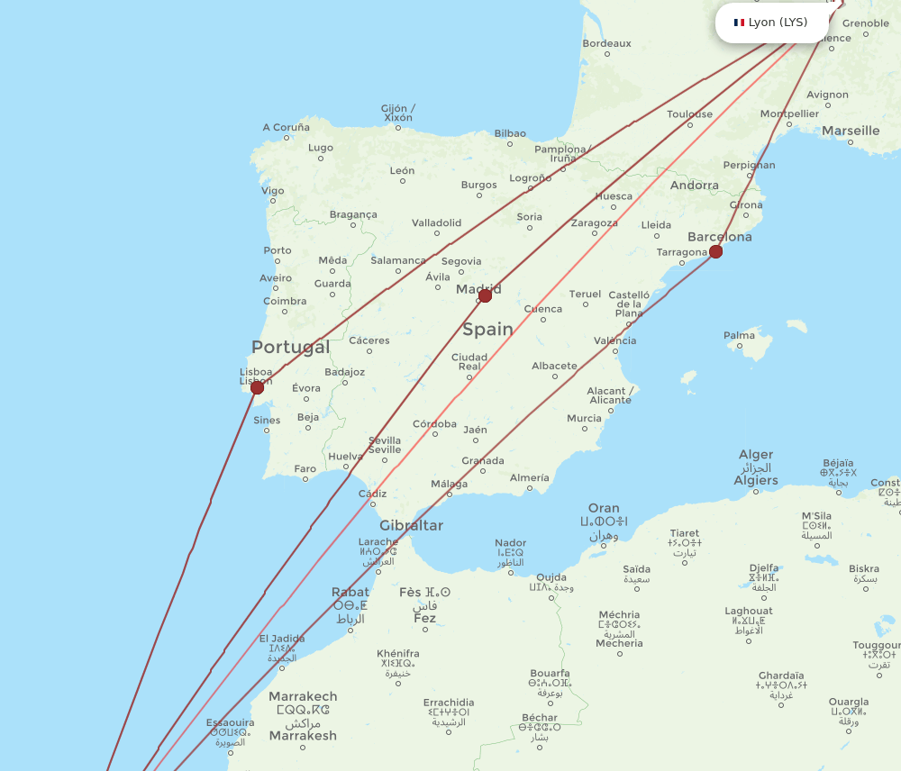 LYS to FUE flights and routes map