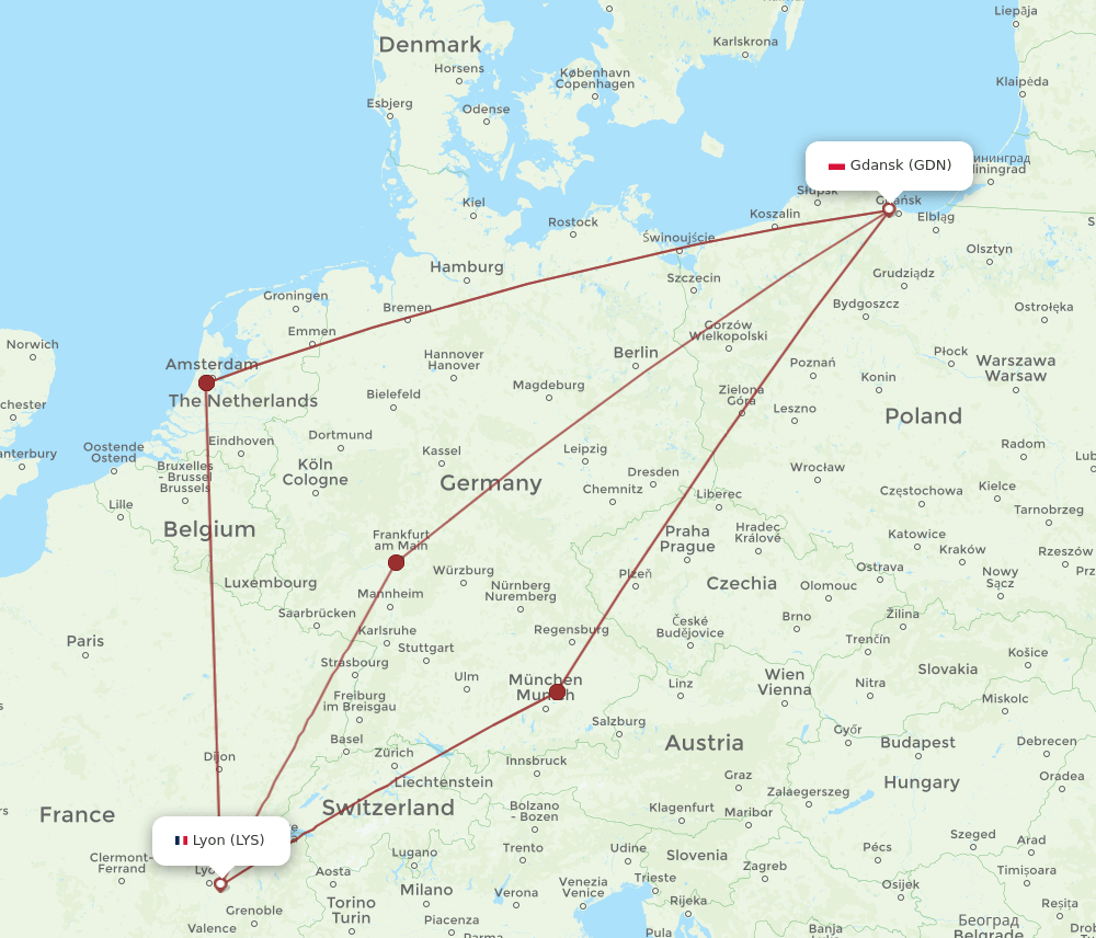 LYS to GDN flights and routes map