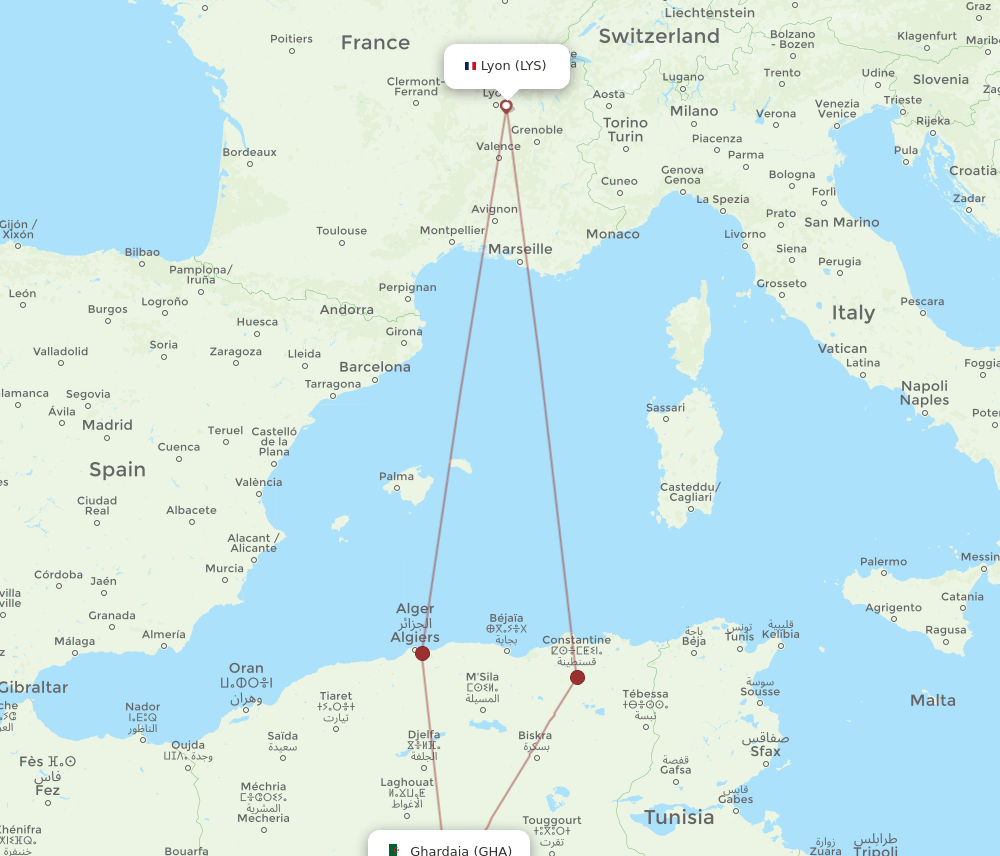 LYS-GHA flight routes