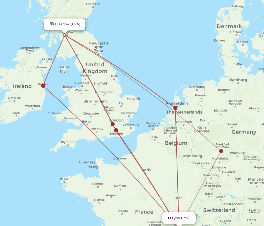 LYS to GLA flights and routes map