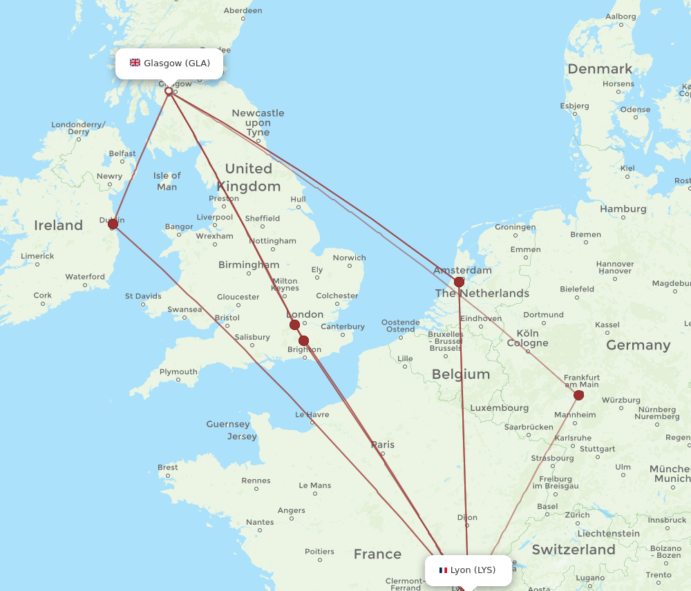 LYS-GLA flight routes