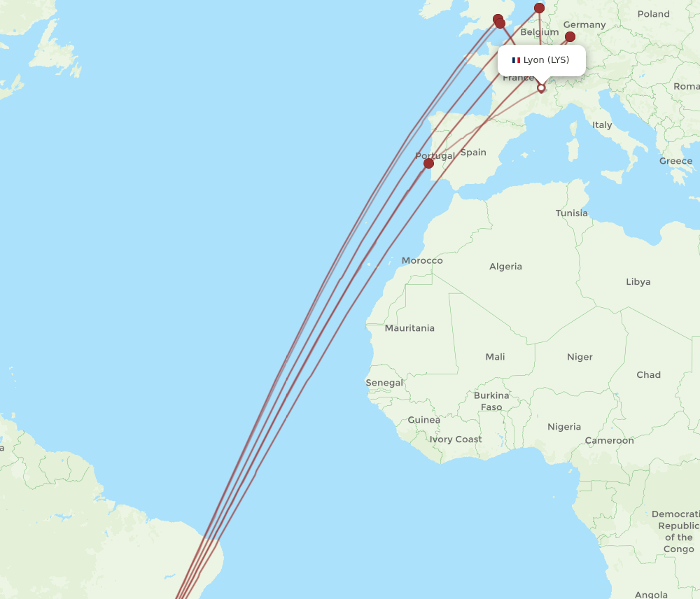 LYS to GRU flights and routes map