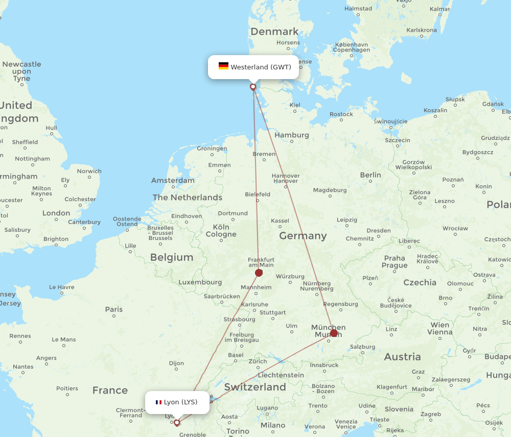 LYS-GWT flight routes