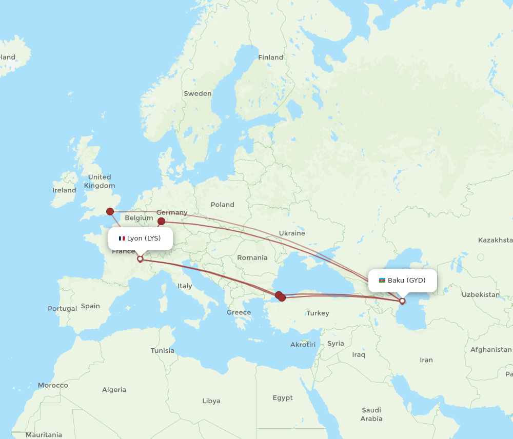 LYS-GYD flight routes