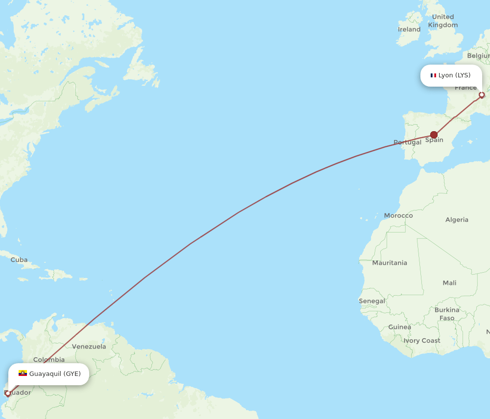 LYS to GYE flights and routes map