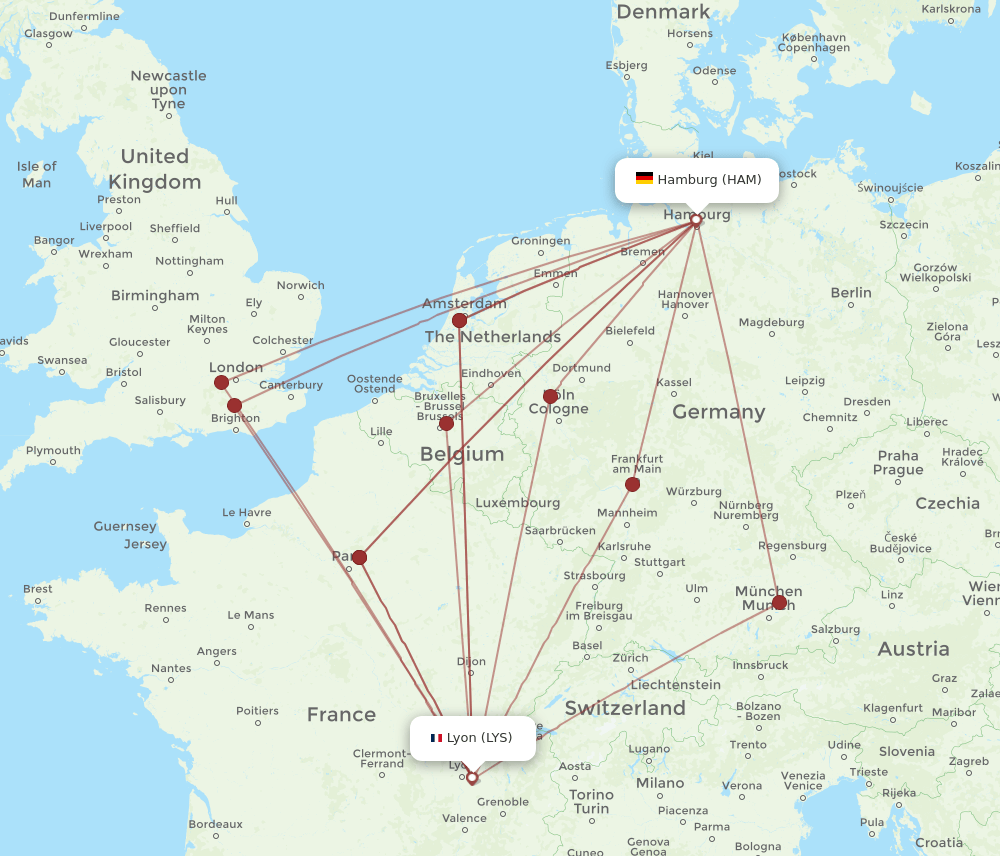 LYS-HAM flight routes