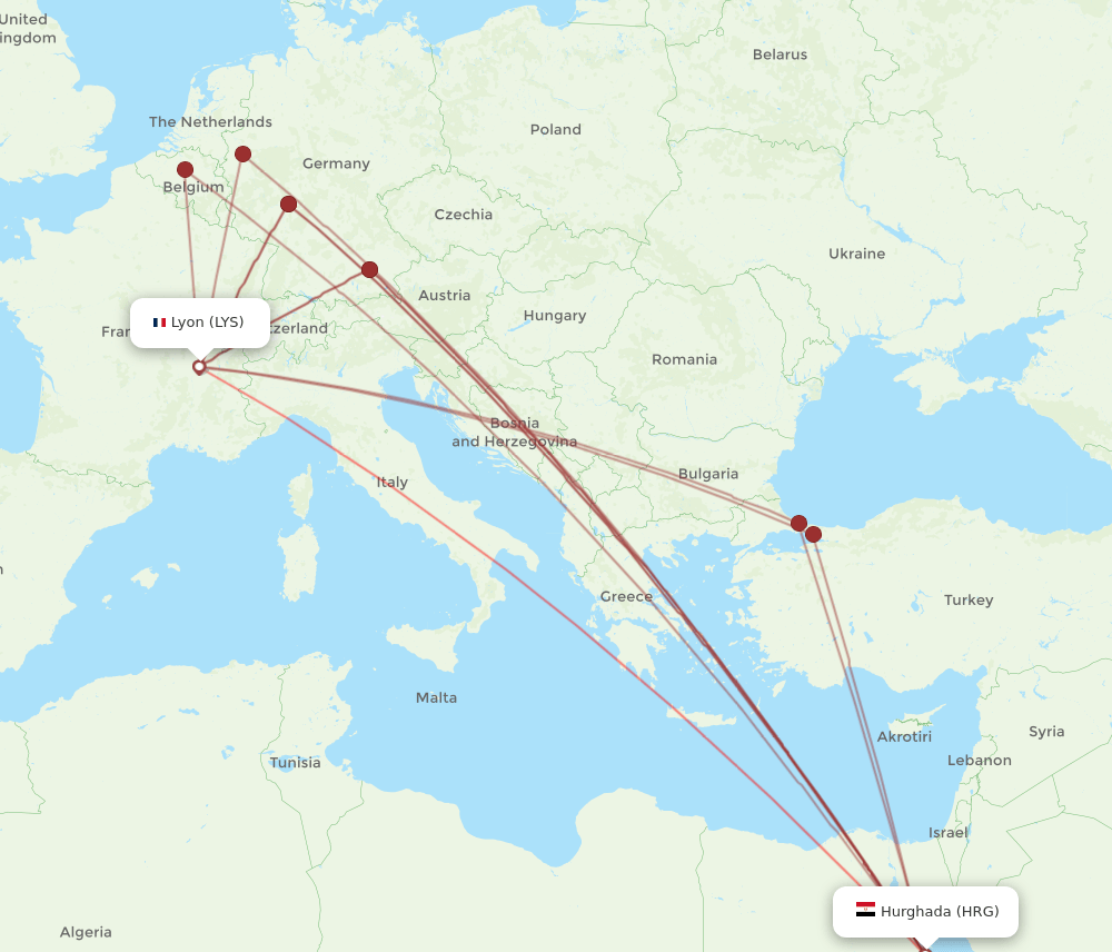 LYS-HRG flight routes