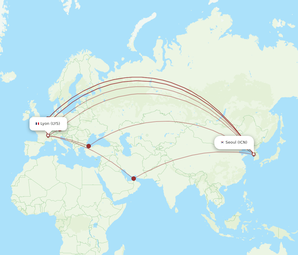 LYS to ICN flights and routes map