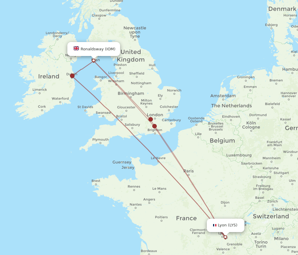 LYS to IOM flights and routes map