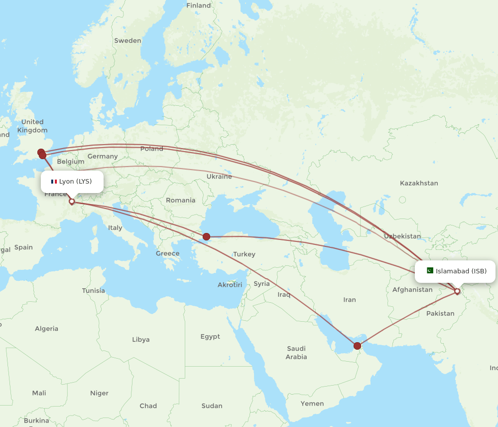 LYS-ISB flight routes