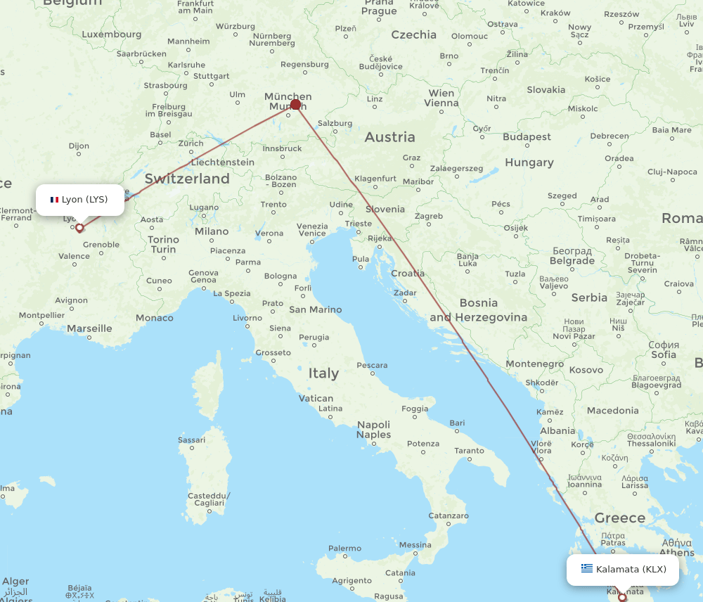 LYS-KLX flight routes