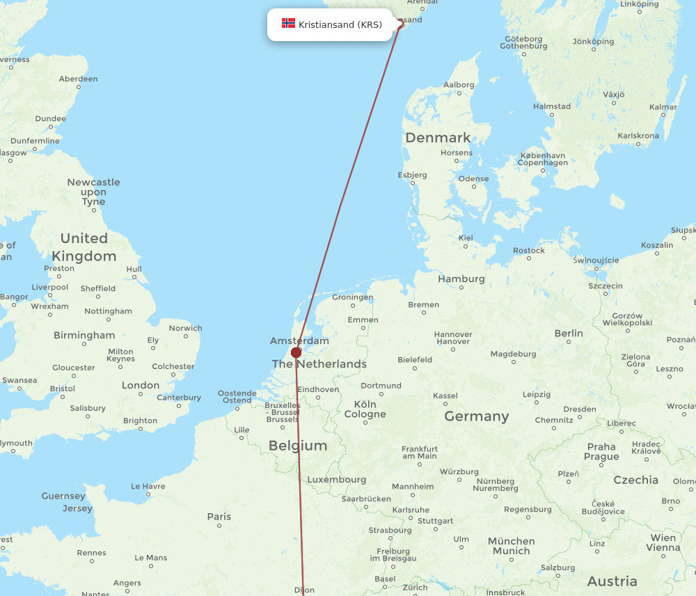 LYS-KRS flight routes
