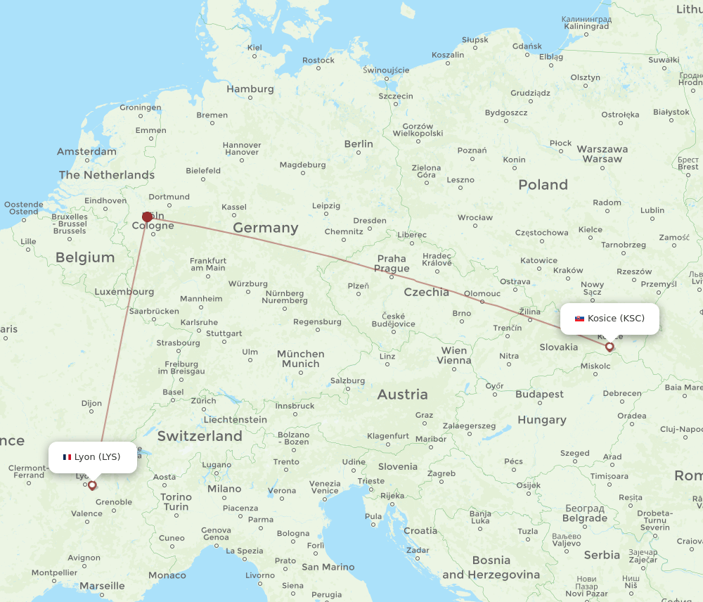LYS-KSC flight routes