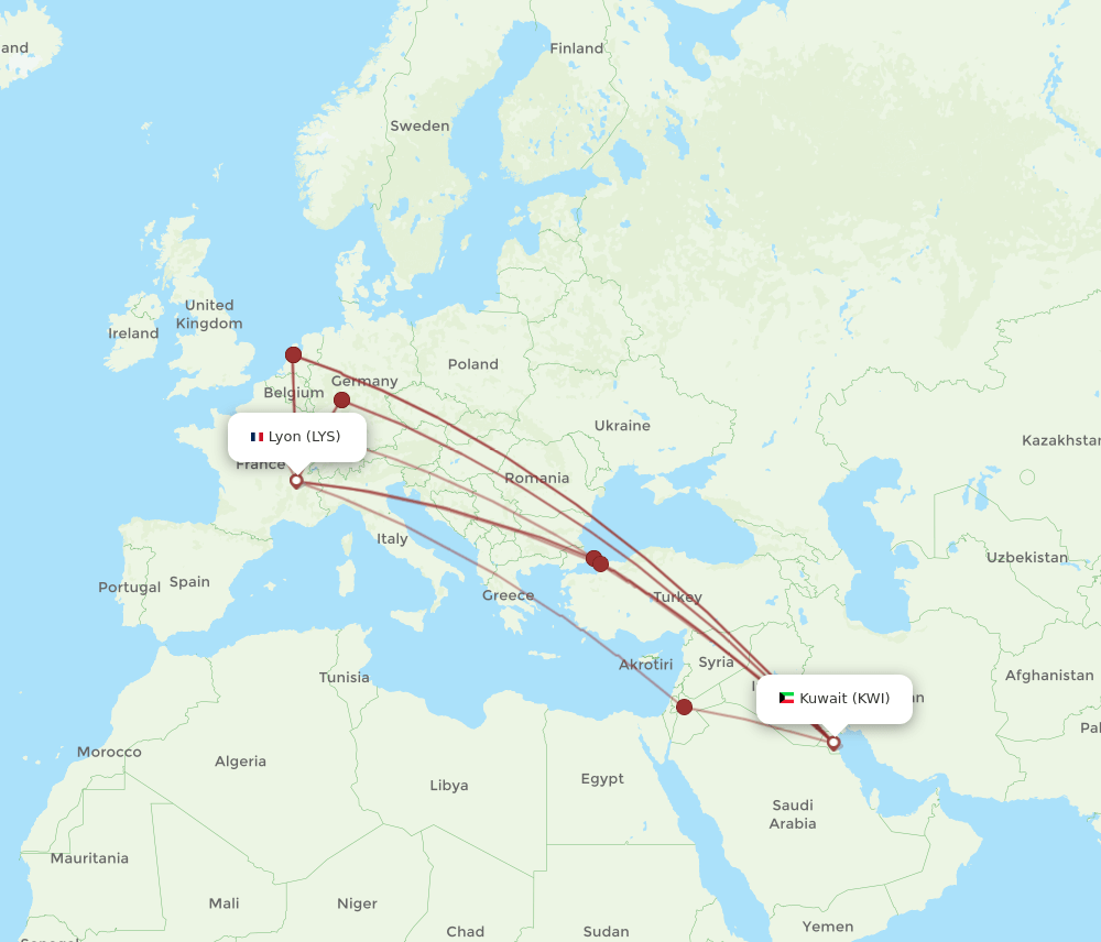 LYS-KWI flight routes