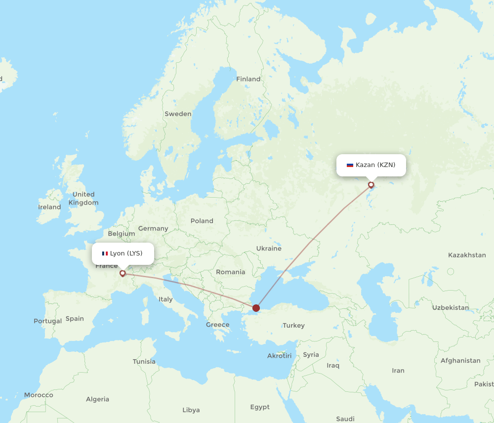 LYS-KZN flight routes