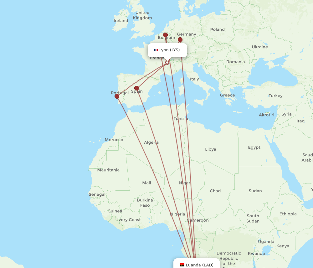 LYS-LAD flight routes