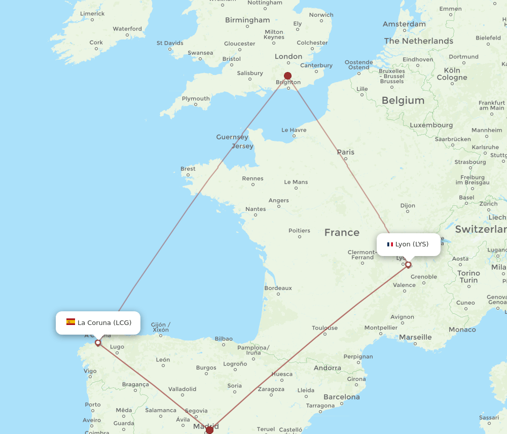 LYS to LCG flights and routes map