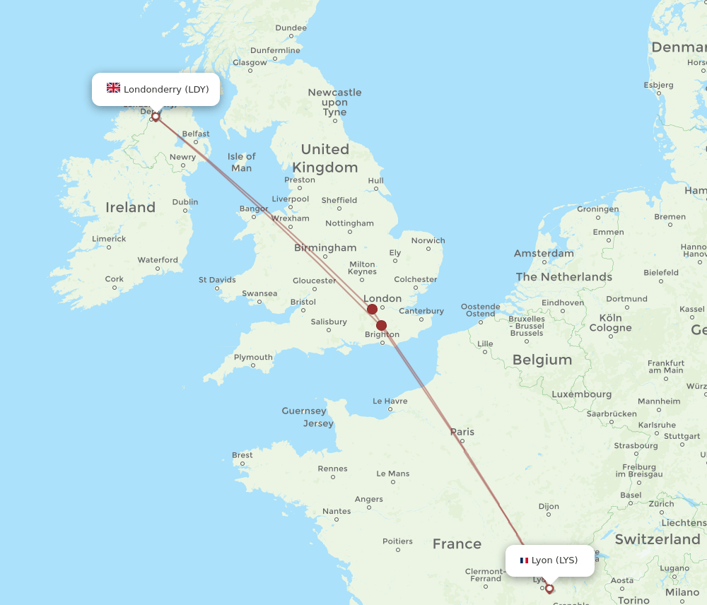 LYS-LDY flight routes