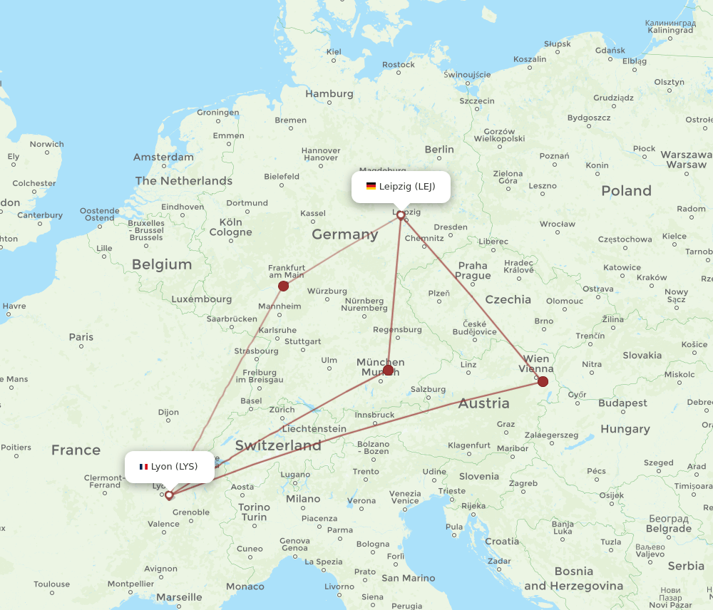 LYS to LEJ flights and routes map