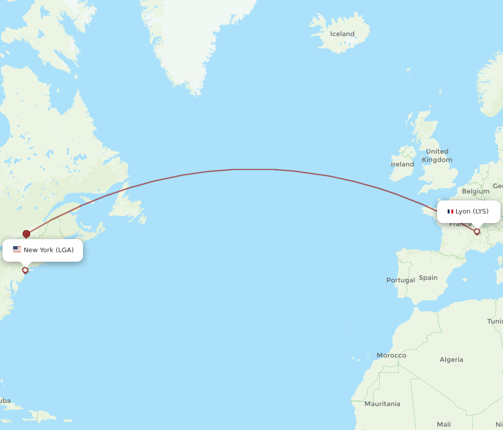 LYS to LGA flights and routes map