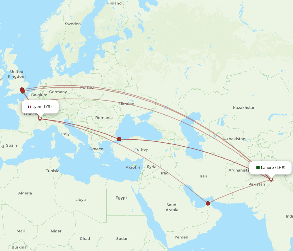 LYS-LHE flight routes
