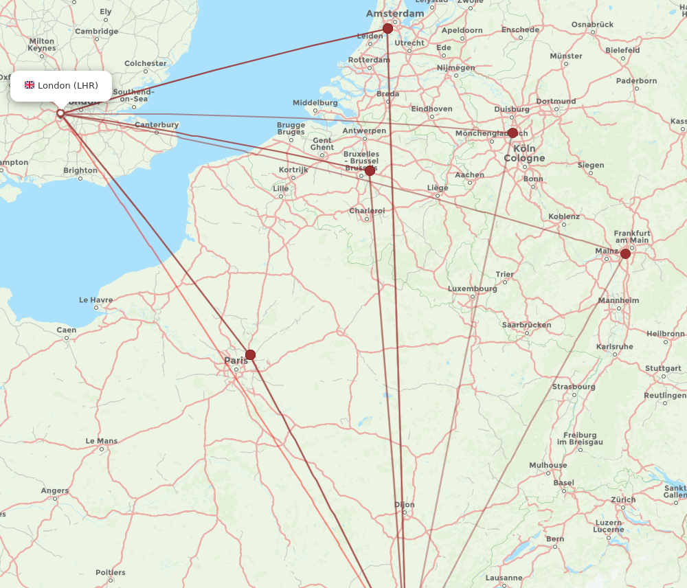 LYS to LHR flights and routes map