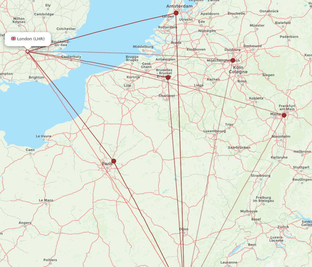 LYS-LHR flight routes