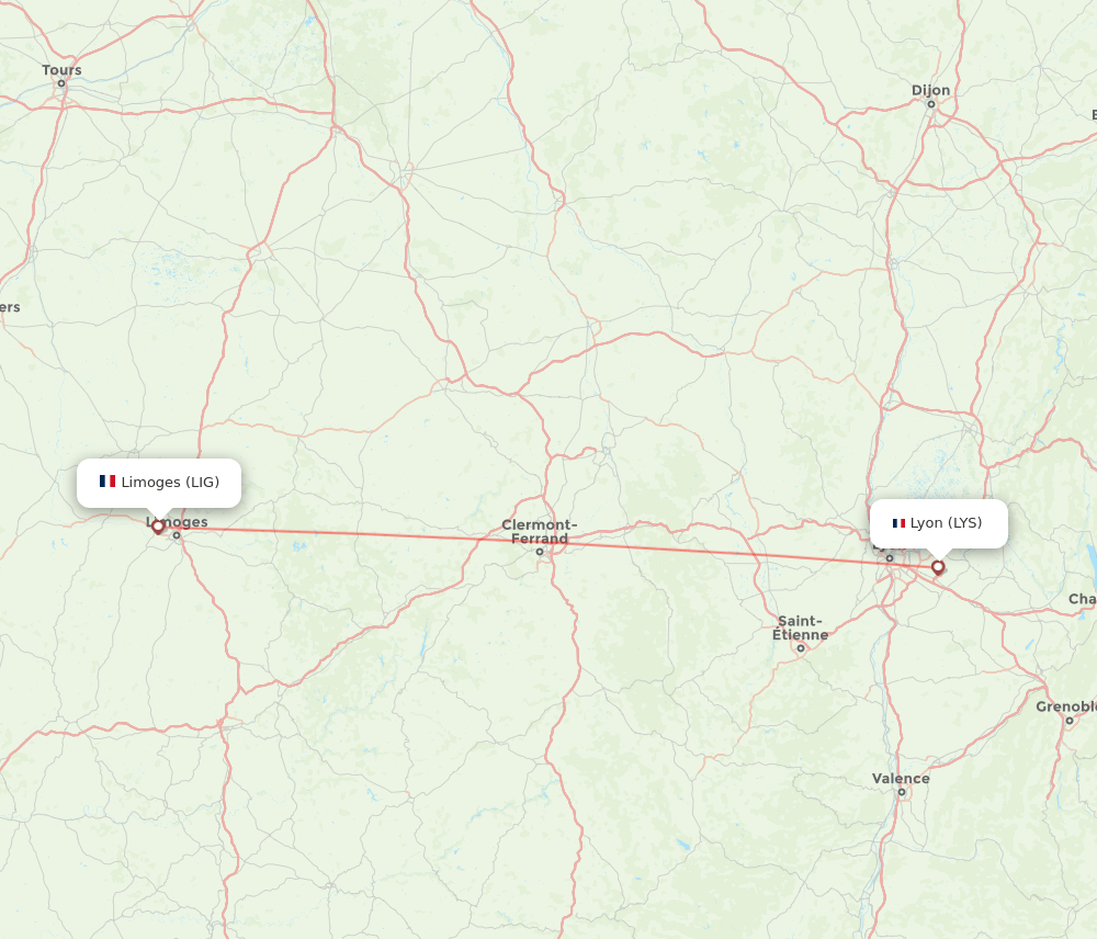 Lyon - Limoges route map and flight paths