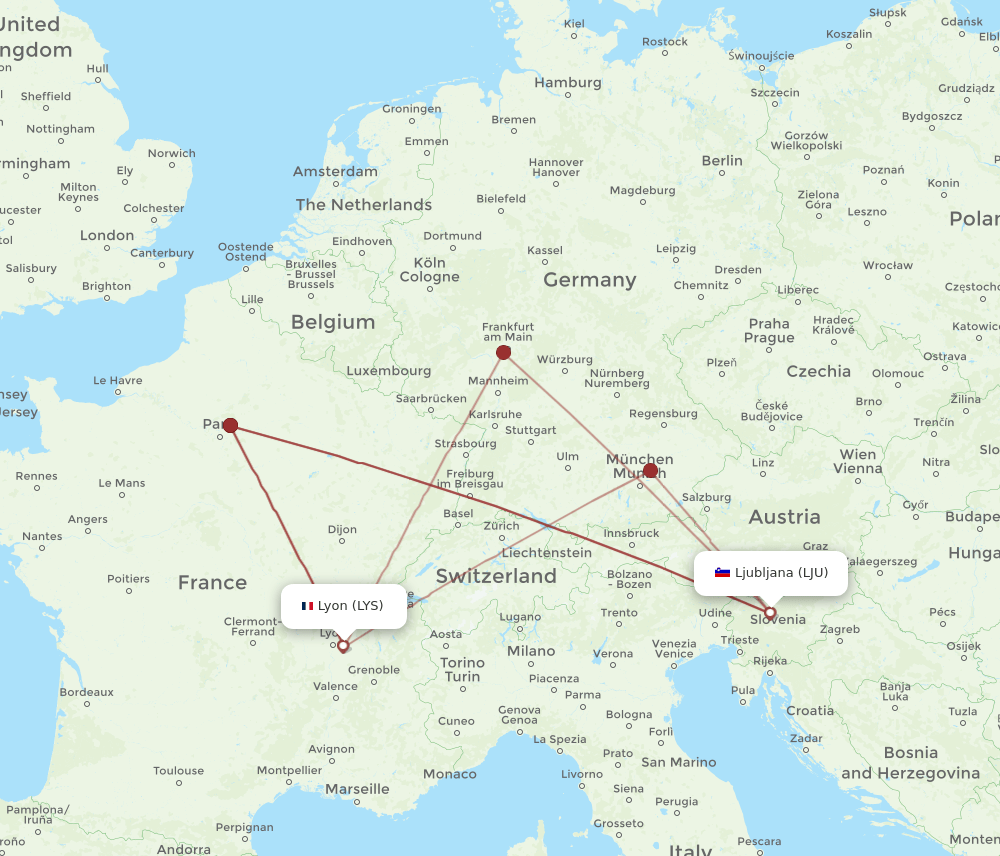 LYS-LJU flight routes