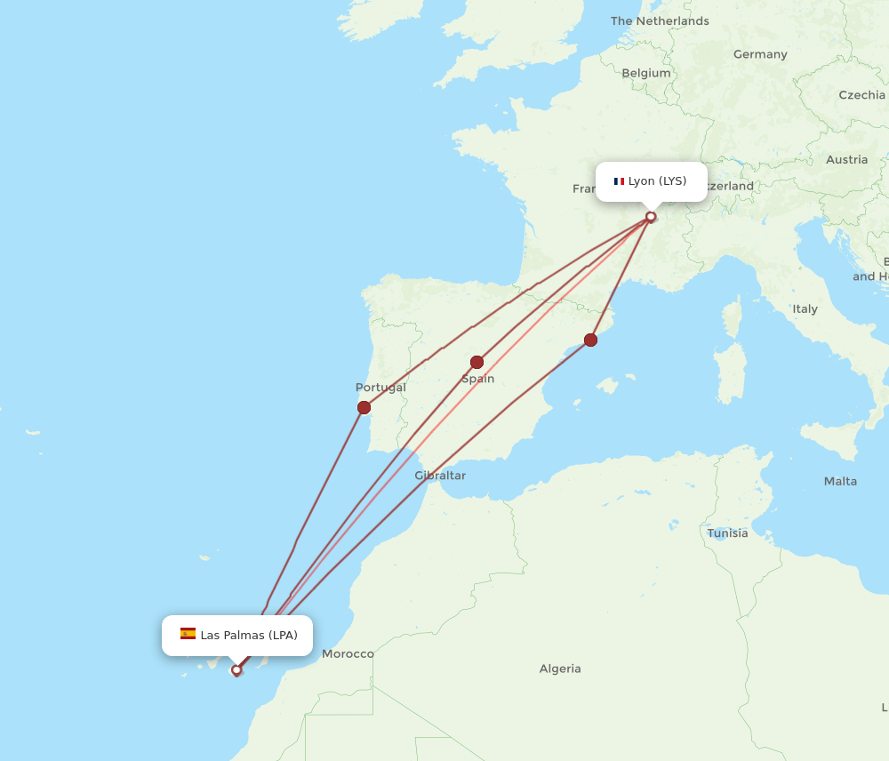 LYS-LPA flight routes